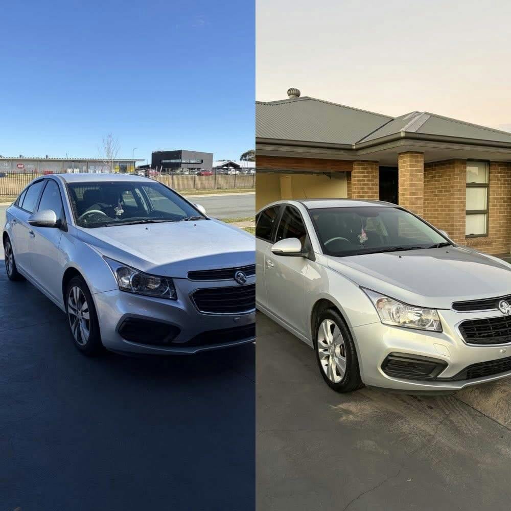 Sedan exterior wash and detail, before and after