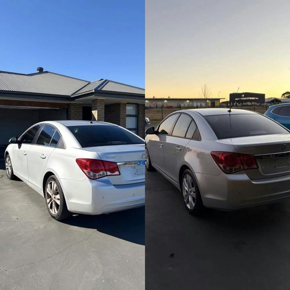 Full exterior wash, before and after