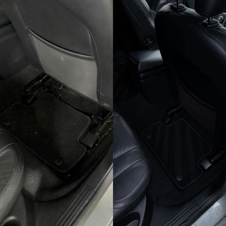 Door sill and floor mat cleaned, before and after
