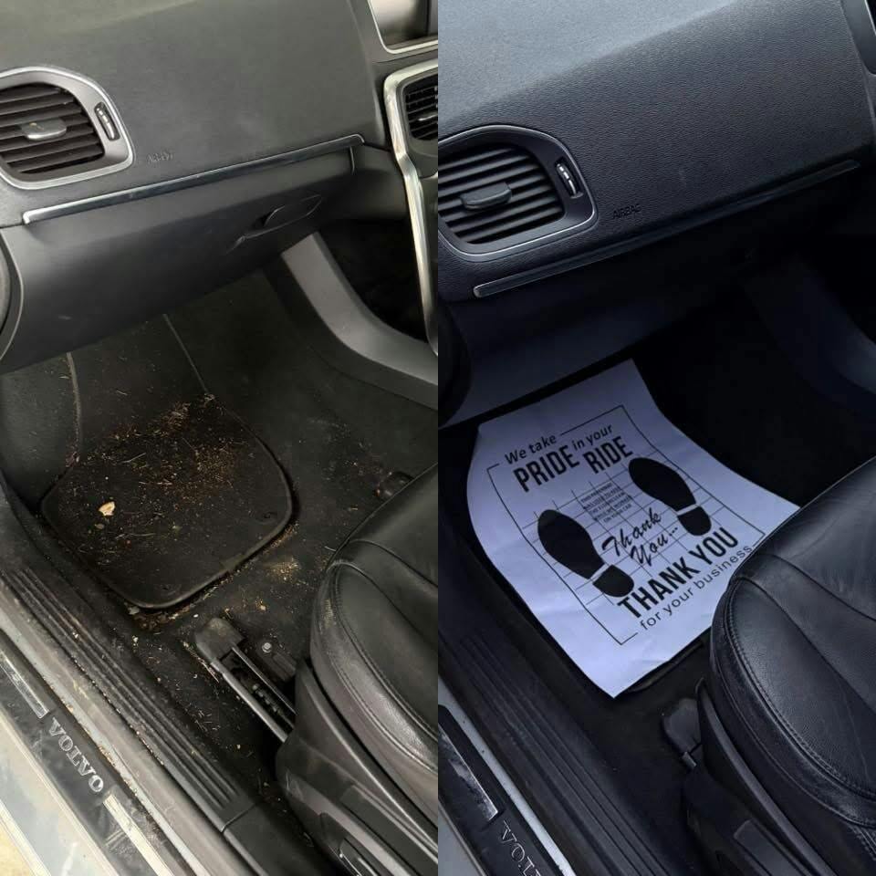 Footwells + mats, before and after