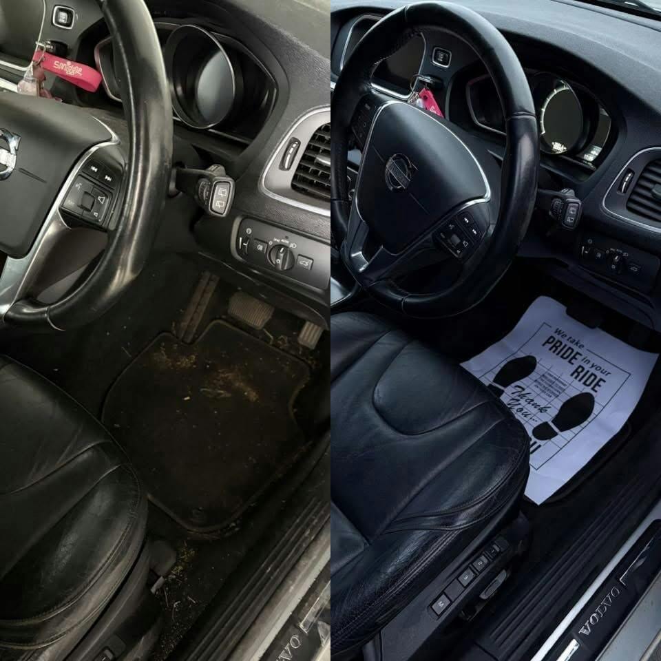 Front interior and dash detailed, before and after