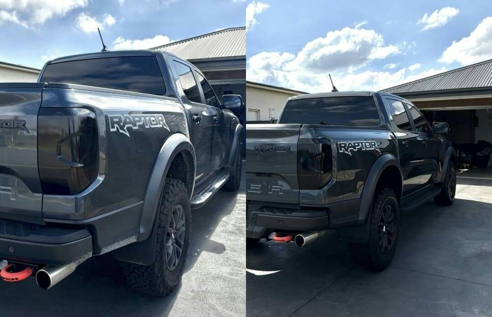 Exterior detail, before and after