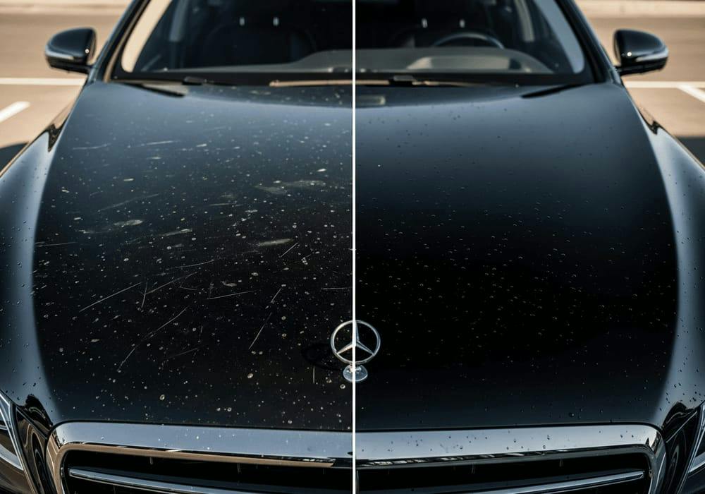 Bonnet paint correction and ceramic coating before and after