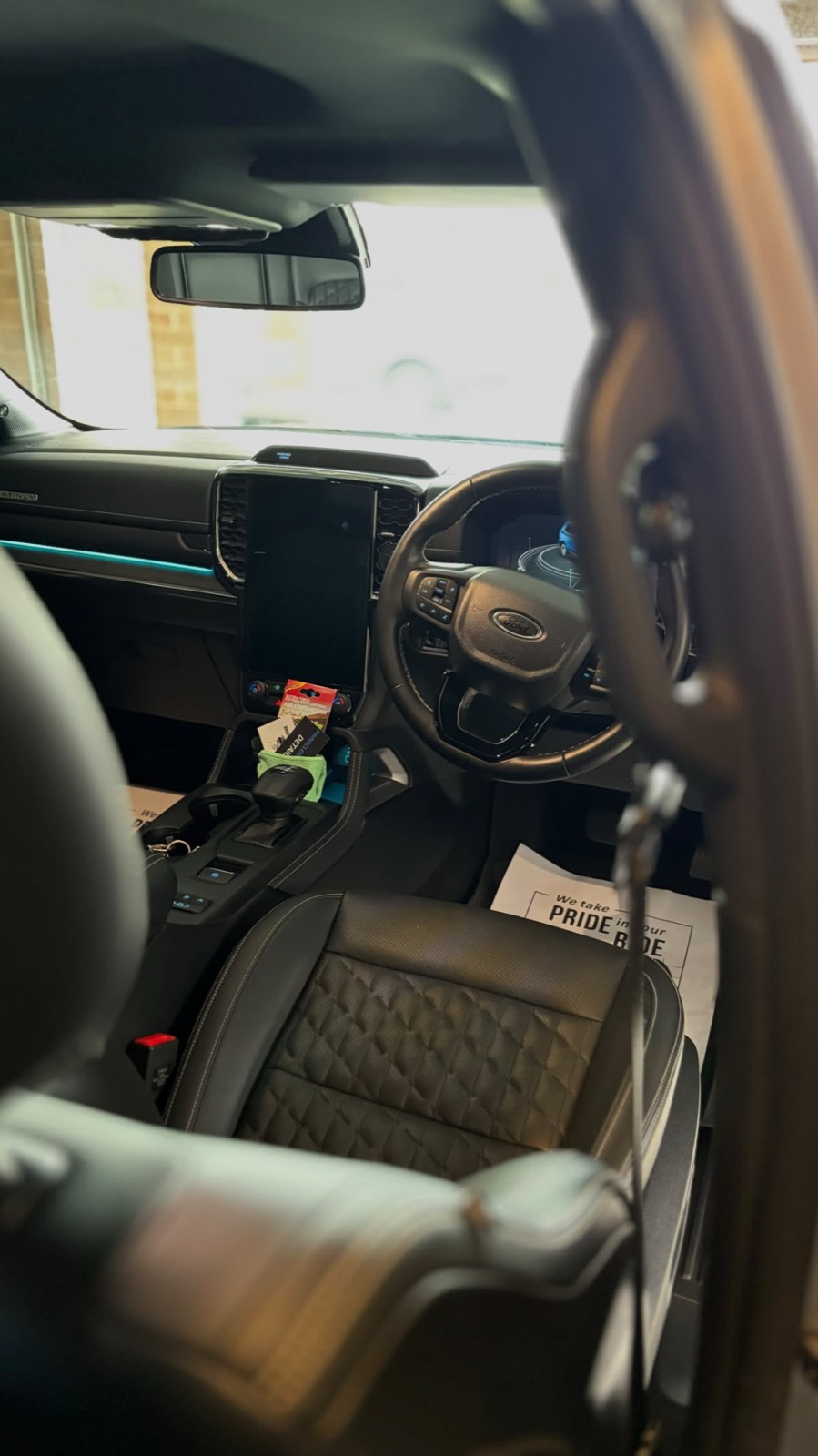 Ford Ranger Platinum driver's side after an interior detail, seats, wheel and dash finished