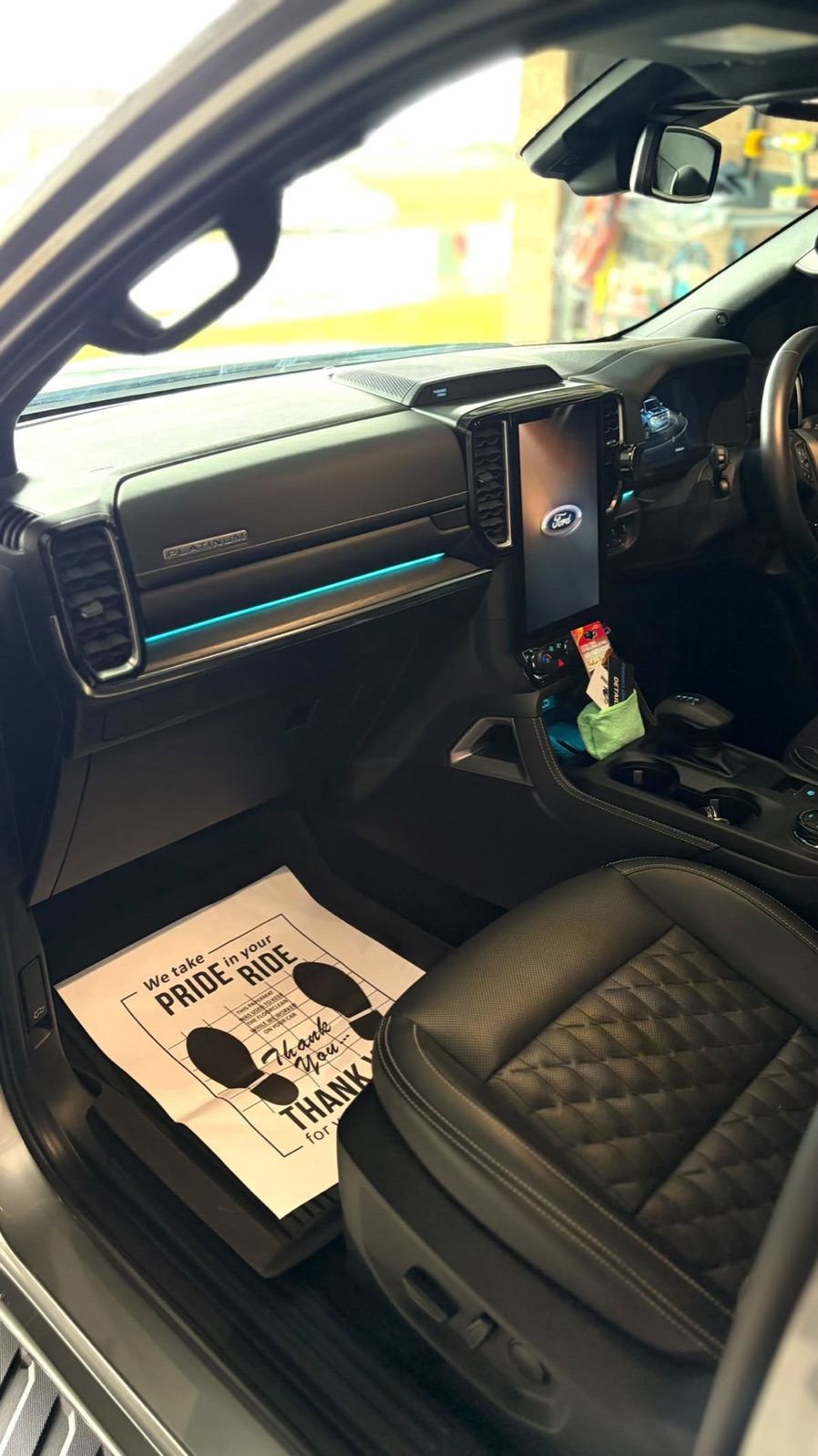 Ford Ranger Platinum cabin after an interior detail, dash, vents and console cleaned and dressed